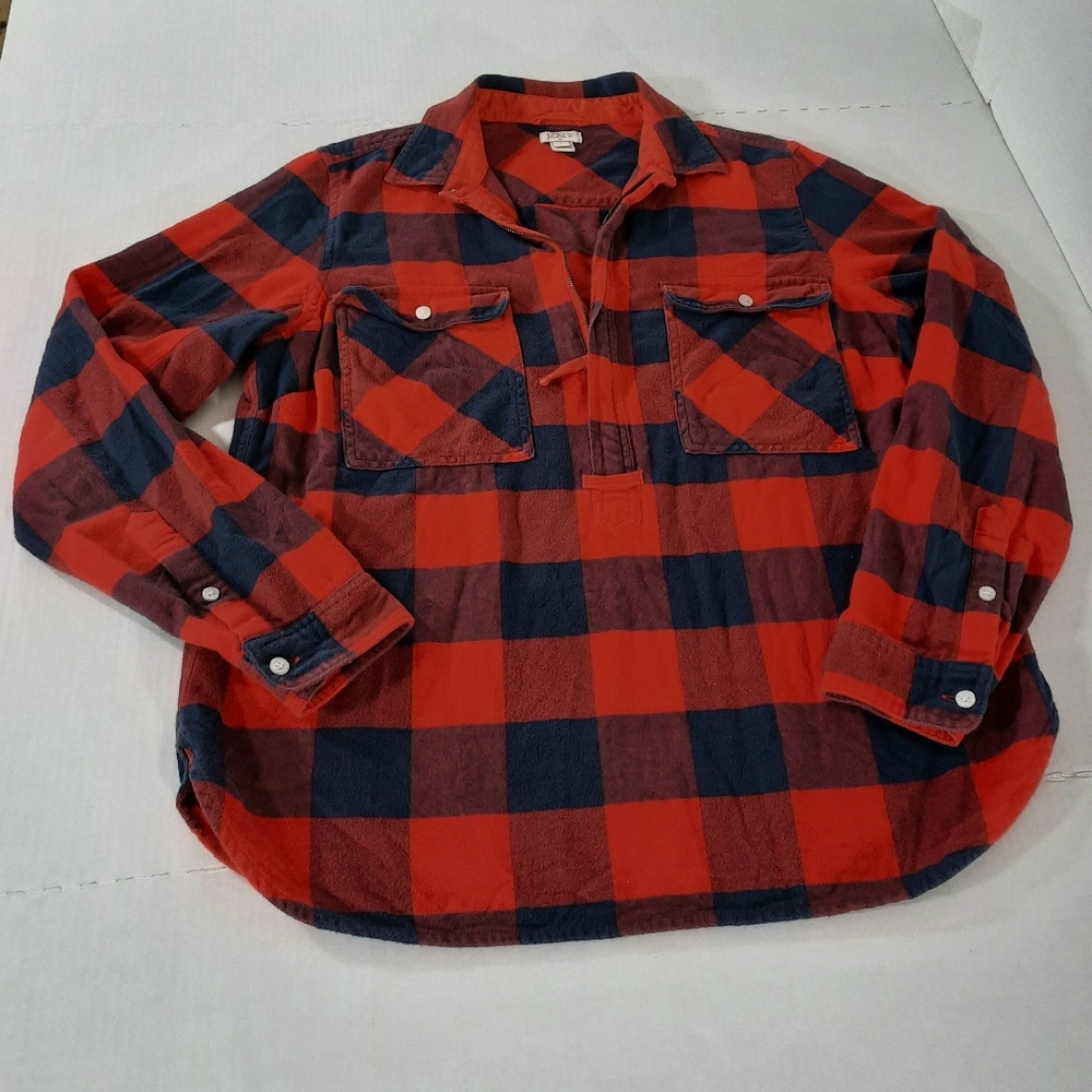J Crew Buffalo Plaid 1/2 Zip Popover Flannel Shirt Jacket